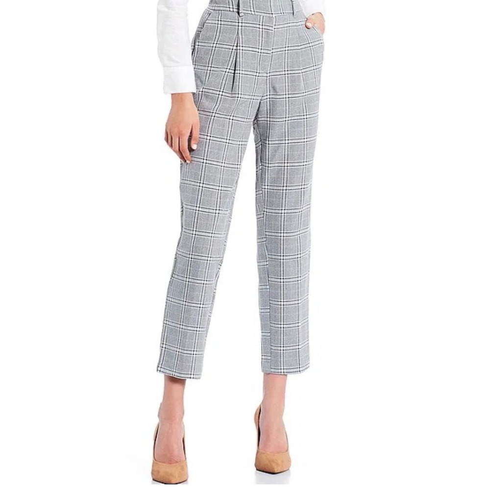 Takara‎ Womens Grey Plaid High Waist Skinny Pleated Trousers Dress Pants Size 5